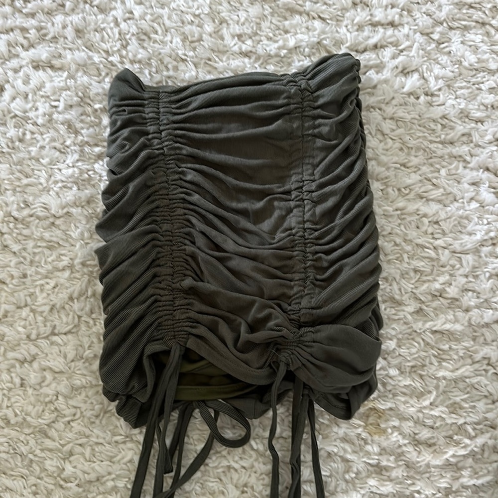 Beginning boutique khaki green ruched mini skirt uk 6 us 2 XS
